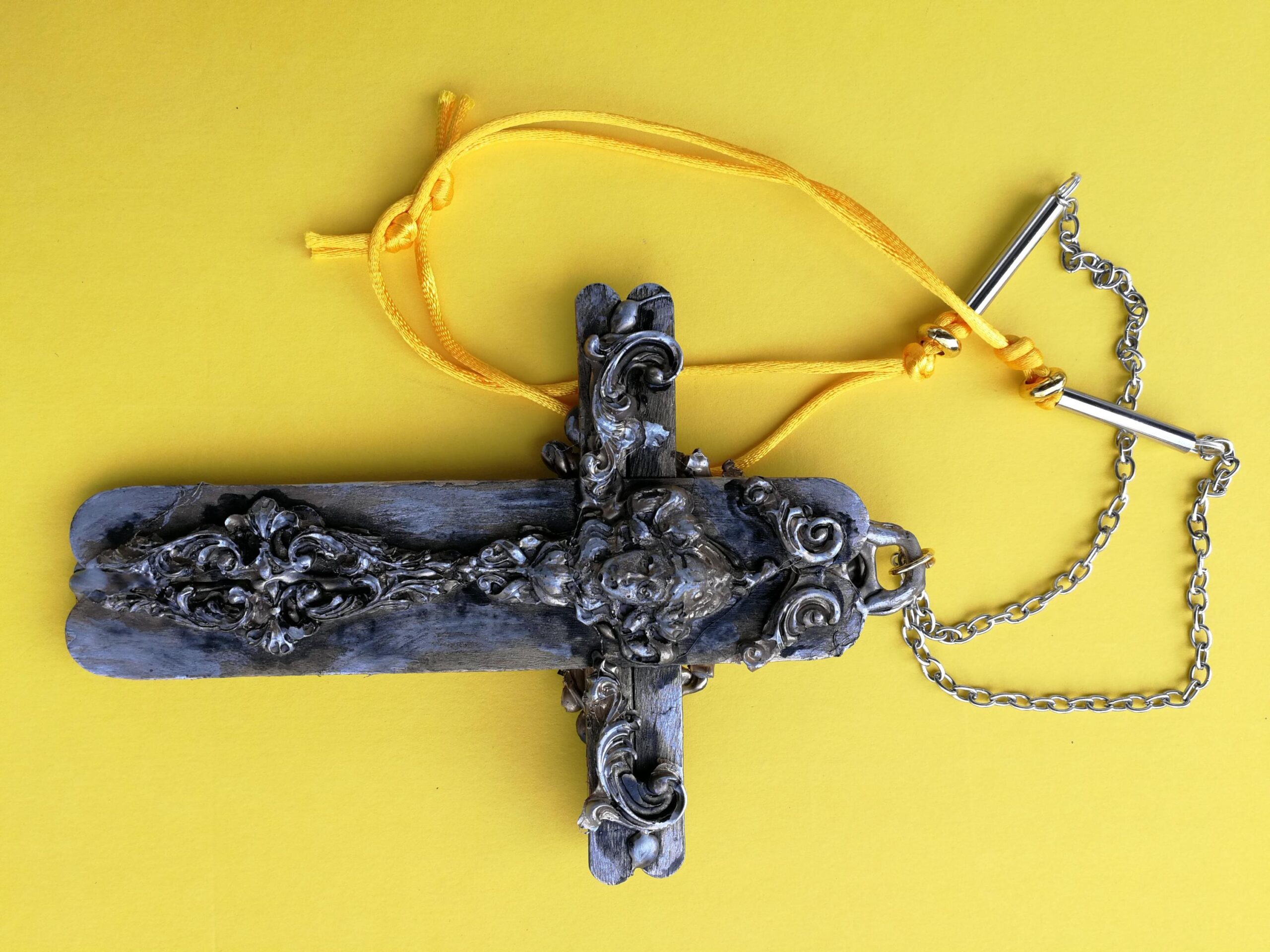 Silver Cross Necklace, Witchcraft Symbols Magic Talisman, Shamanic Pendant Shaman Witch Jewelry Wooden Crux
