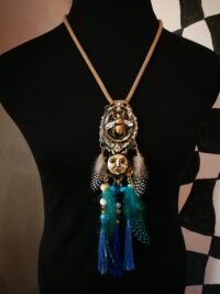 Shaman King, Native American Necklace Talisman, Bee Nest Jewelry Boho, Gypsy Ethnic Indian Tribal Folk Pendant Feather