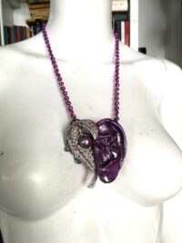 Ear Sound, Purple Ear Music Necklace, Steampunk Pendant, Victorian Gothic Amulet, Goth Jewelry Talisman, Anatomy Symbols