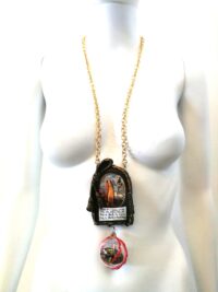 Santissima Muerte, Macabre Dance Voodoo Talisman Necklace, Spooky Witch Skull, Gothic Amulet Angel of Dead