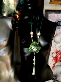 Green Witch Witchcraft Pendant, Magic Talisman Little People, Druid Forest Spirit Amulet Ace of Pentacle