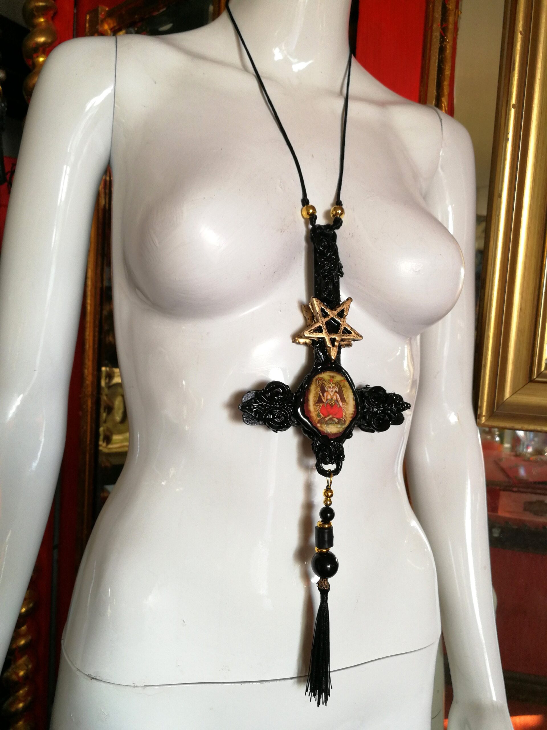 Satanic Necklace, Baphomet Upside Down Cross, Antichrist Inverted Cross, Occult Symbols, 666, Sigil of Lucifer Satan