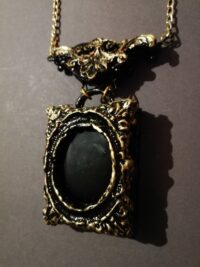 Black Mirror, Woman Necklace Lariat Layered Jewelry, Goth Jewel Antique Style, Victorian Gothic Witch Talisman Pendant