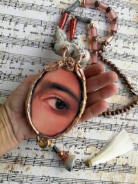 Evil Eye Necklace, Magic Talisman Amulet Pendant, Wicked Witch Cameo Beaded, Gothic Punk Victorian Jewel, Starry Night