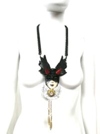 Black Angel Wings, Lord Lucifer Satanic Talisman, Satan Symbol Demon Devil Horn, Pendant Necklace Archon