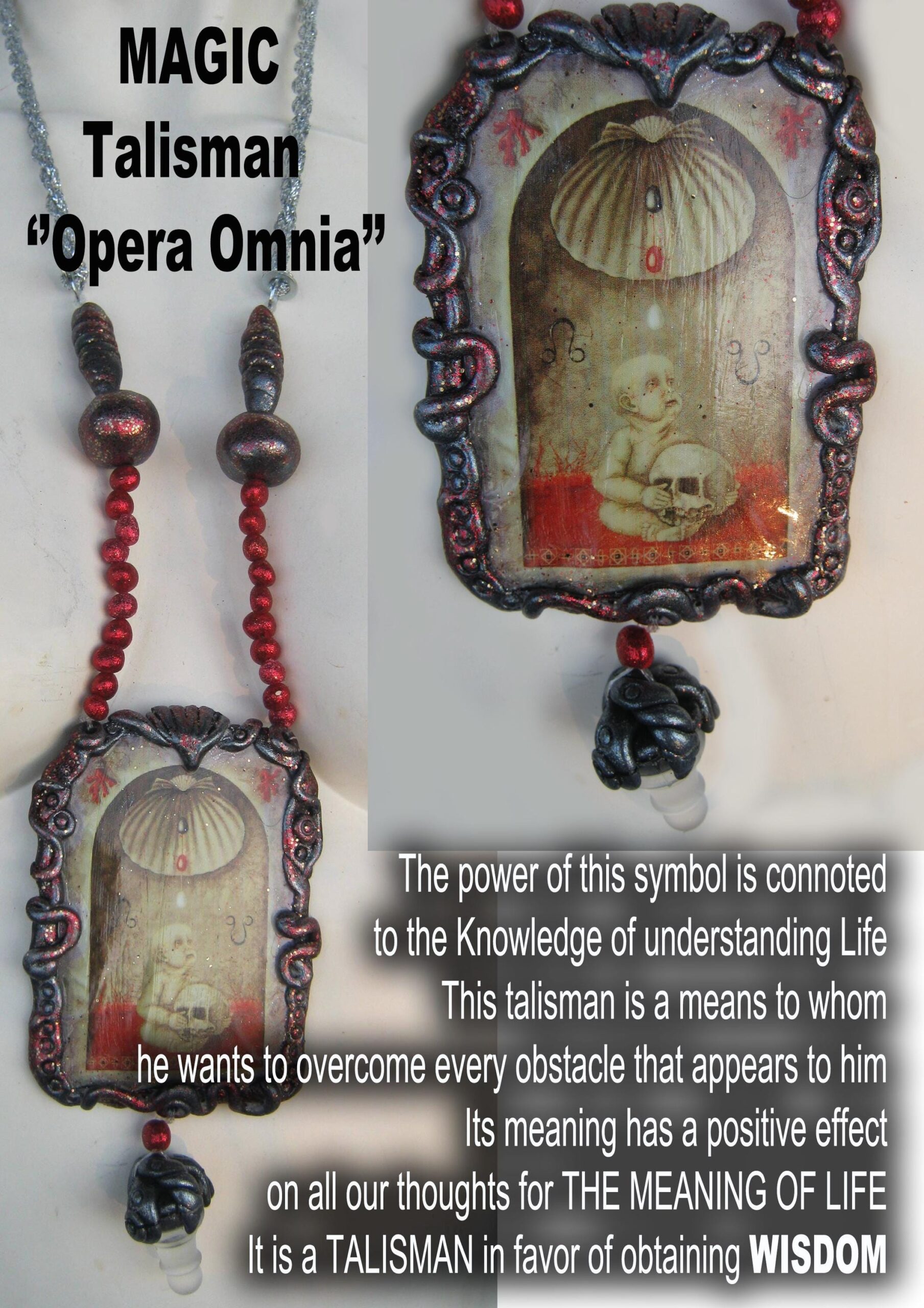 Alchemy Symbol, Opera Omnia Talisman, Witch Amulet Alchemist Witchcraft, Gothic Pentacle Skull Life and Death