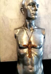 Witchcraft Symbols Magic Talisman, Gold Cross Necklace Amulet, Shamanic Pendant Witch Jewelry Wooden Crux