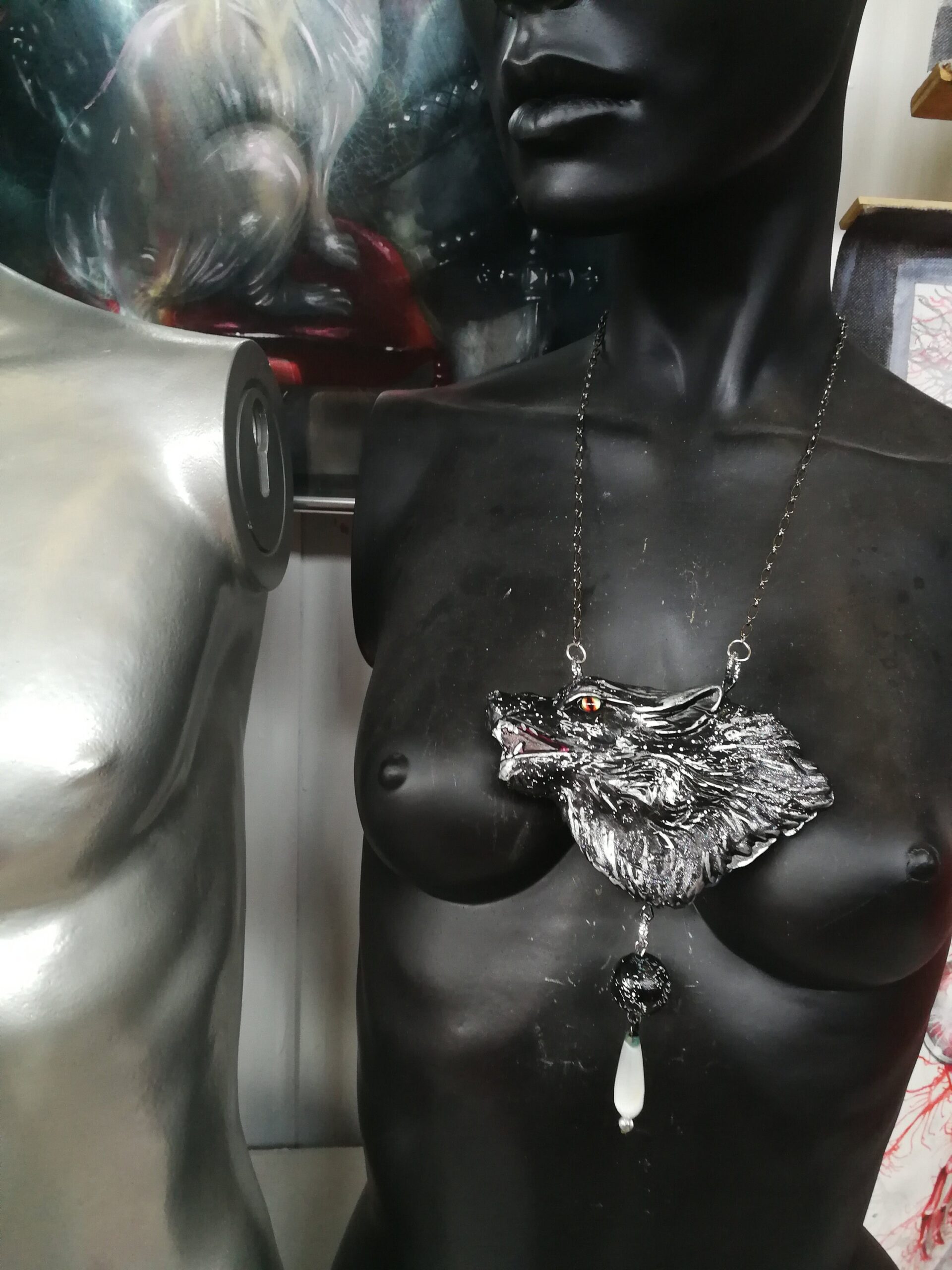 Black Wolf, Necklace Pendant Wild Animals, Forest Wildlife Magic Talisman, Spirit Guide Protection Amulet