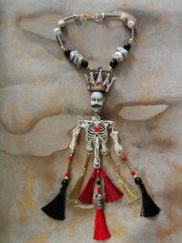 La Santa Muerte Pendant, Macabre Magic Talisman Necklace, Spooky Witch Goth Jewelry Skull Skeleton