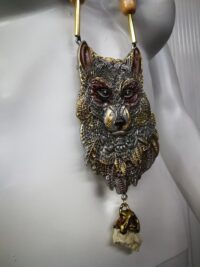 Silver Wolf Amulet of Magnetism, Enchanted Rock Magical Uncut Gemstone Magic Portal Direct Raw Stone