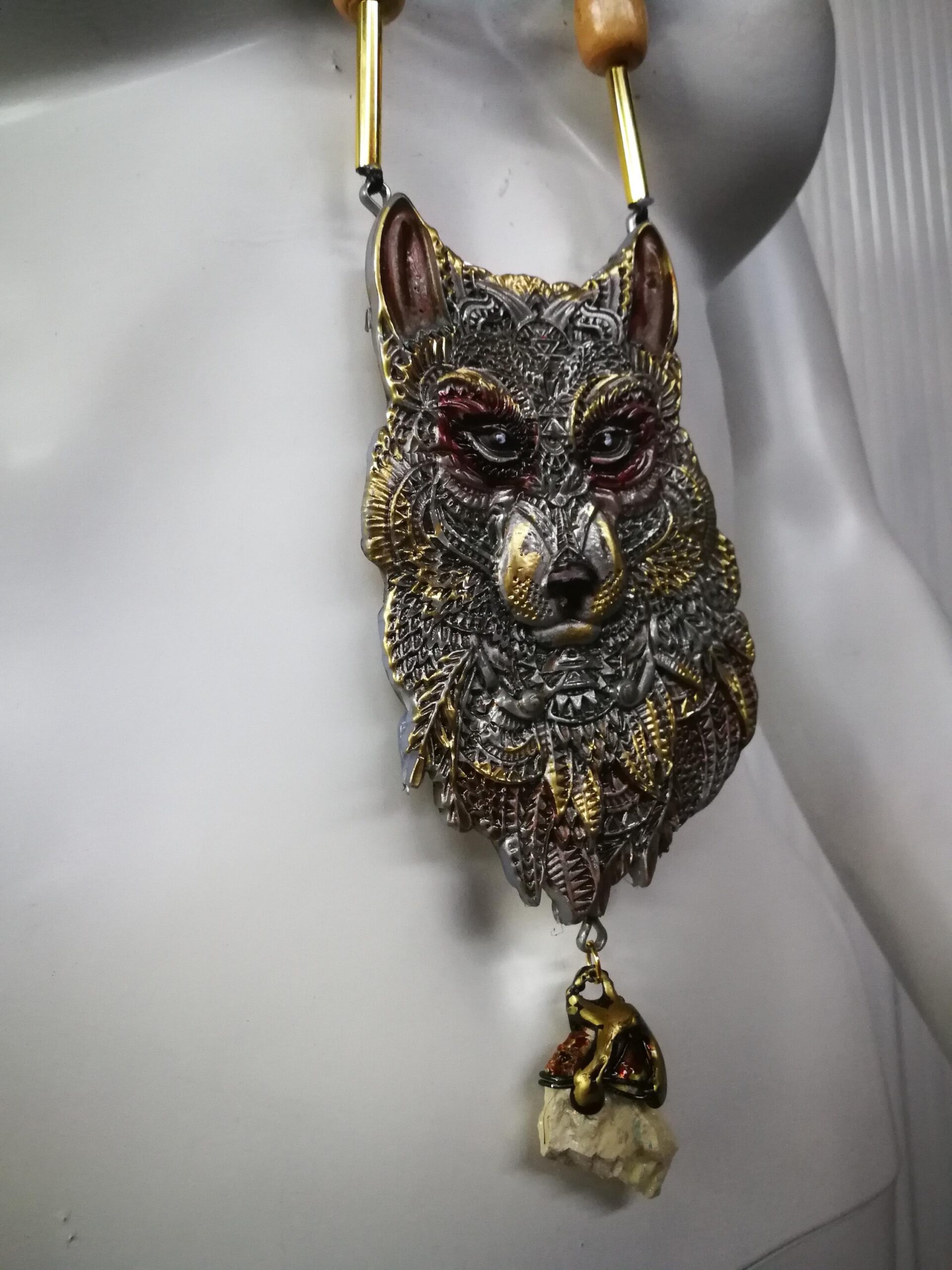 Silver Wolf Amulet of Magnetism, Enchanted Rock Magical Uncut Gemstone Magic Portal Direct Raw Stone