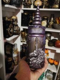 Apothecary Bottle, Vintage Magic Potion Ingredients Mason Jar, Purple Unicorn Horn, Witch Altar Decor