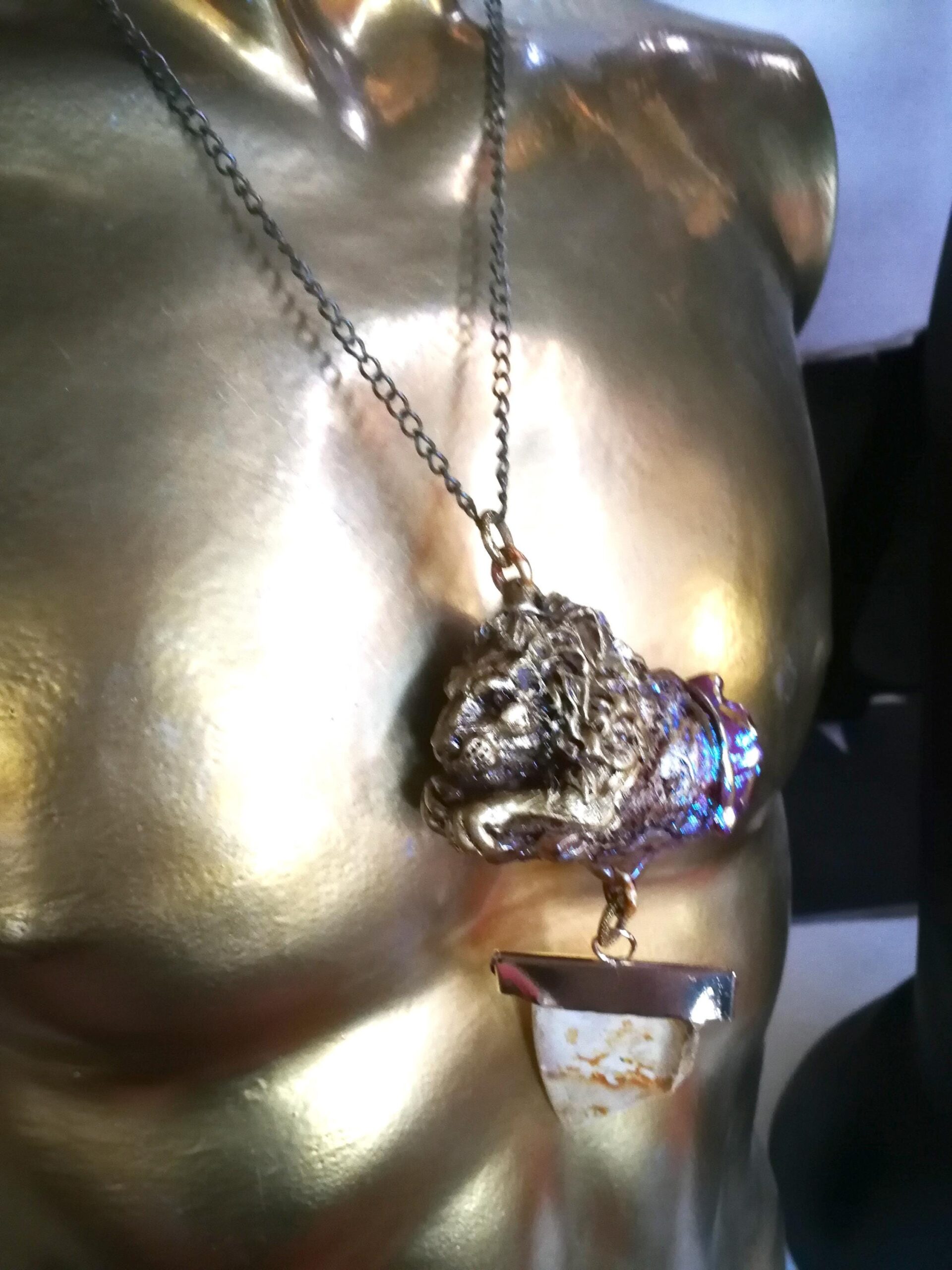 Golden Lion Amulet , Dandelion Rock Uncut Gemstone Pendant, Dantalion Magic Portal Raw Stone Magnetism