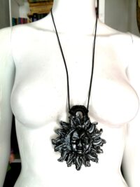 Golden Sun Sunrise Celestial Necklace, Goth Jewel Amulet Good Luck, Magical Power Pendant Bib