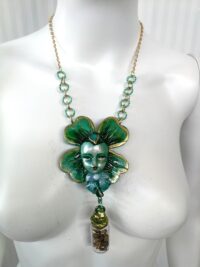 Green Witch Witchcraft Talisman, Four Leaf Clover Spiritual Jewelry, Good Luck Amulet Wealth Money
