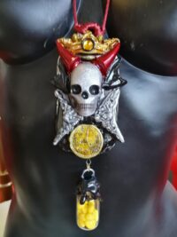 Fallen Angel, Urn Amulet Skull Skeleton, Djinn Talisman Alchemy Symbol, Devil Horn Pendant Necklace