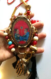 Buddhist Necklace Oriental Talisman, Asian Ethnic Pendant Jewelry, Buddha Tribal Folk Regional Boho Jewelery Feather Bib