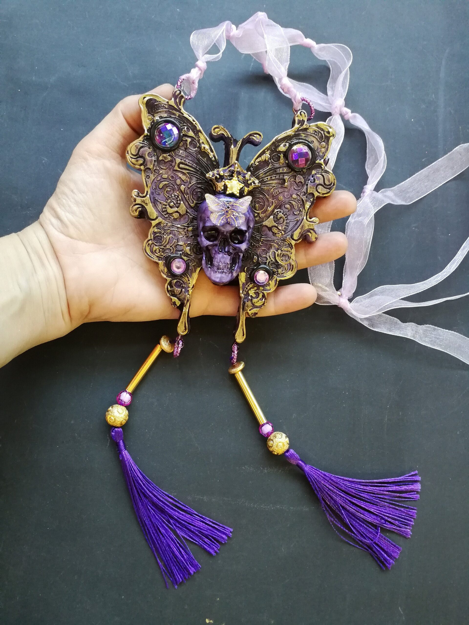 Lunar Moth Amulet, Butterfly Skull Talisman, Gothic Magic Pendant for Transformation, Protection and Immortality