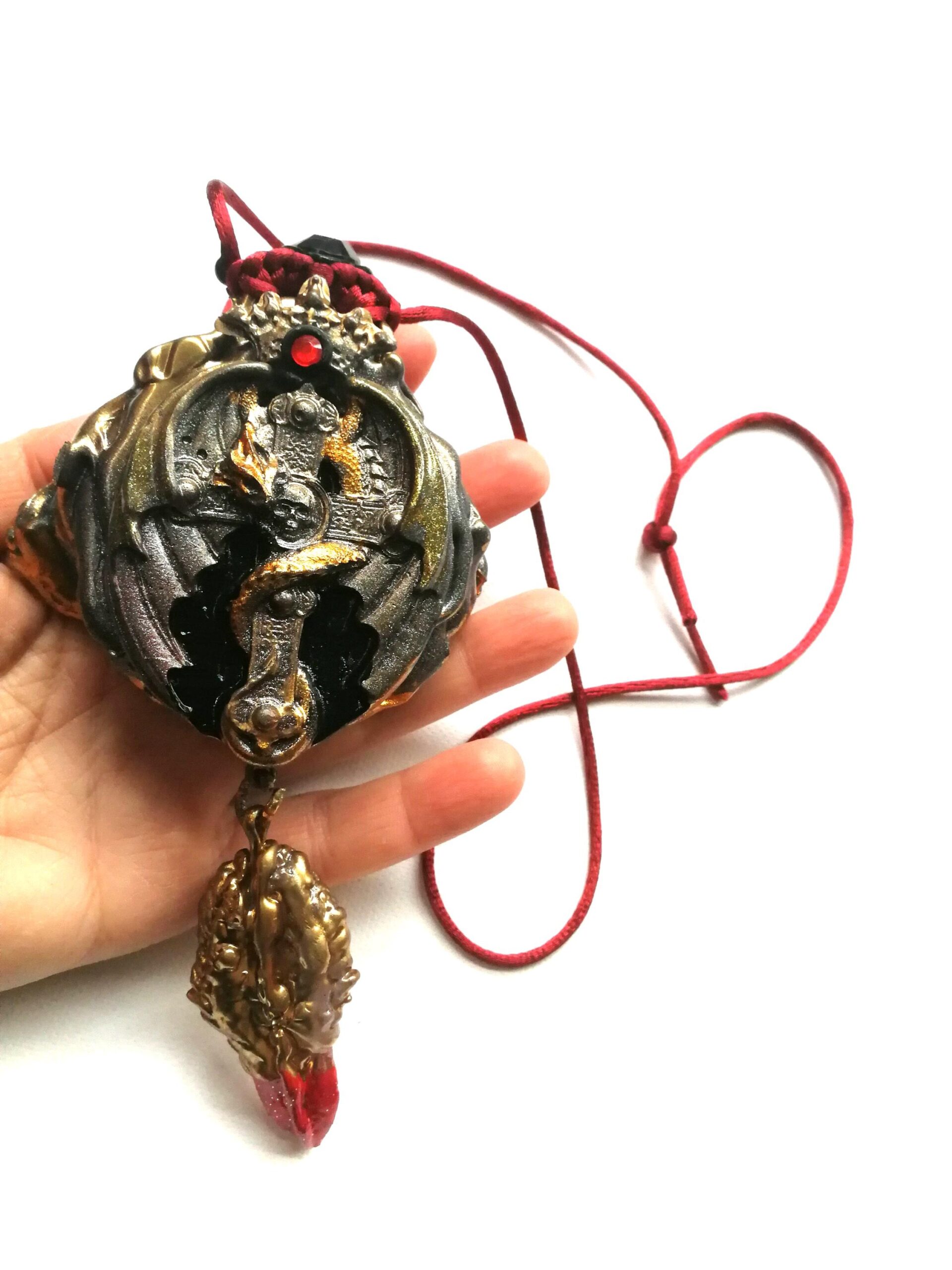 Dragon Necklace, Templar Amulet Symbols, Crown Magic Eye Stone Talisman, Gothic Pendant Sword Snake