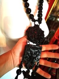 Black Mirror Talisman, Gothic Amulet Pendant Dark Witch, Esoteric Spiritual Beaded Magic Metaphysical Jewelry