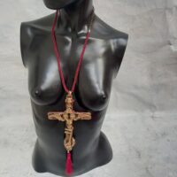 Rosicrucian Cross Necklace, Key Magic Talisman Witchcraft Symbols, Shamanic Pendant Shaman Amulet Wooden Crux