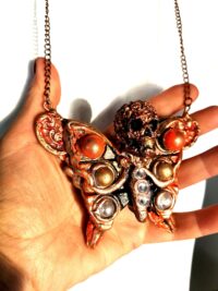 Skull Necklace Butterfly, Failed Gothic Pendant Esoteric Jewelry, Lunar Actias Luna Moth Santa Muerte