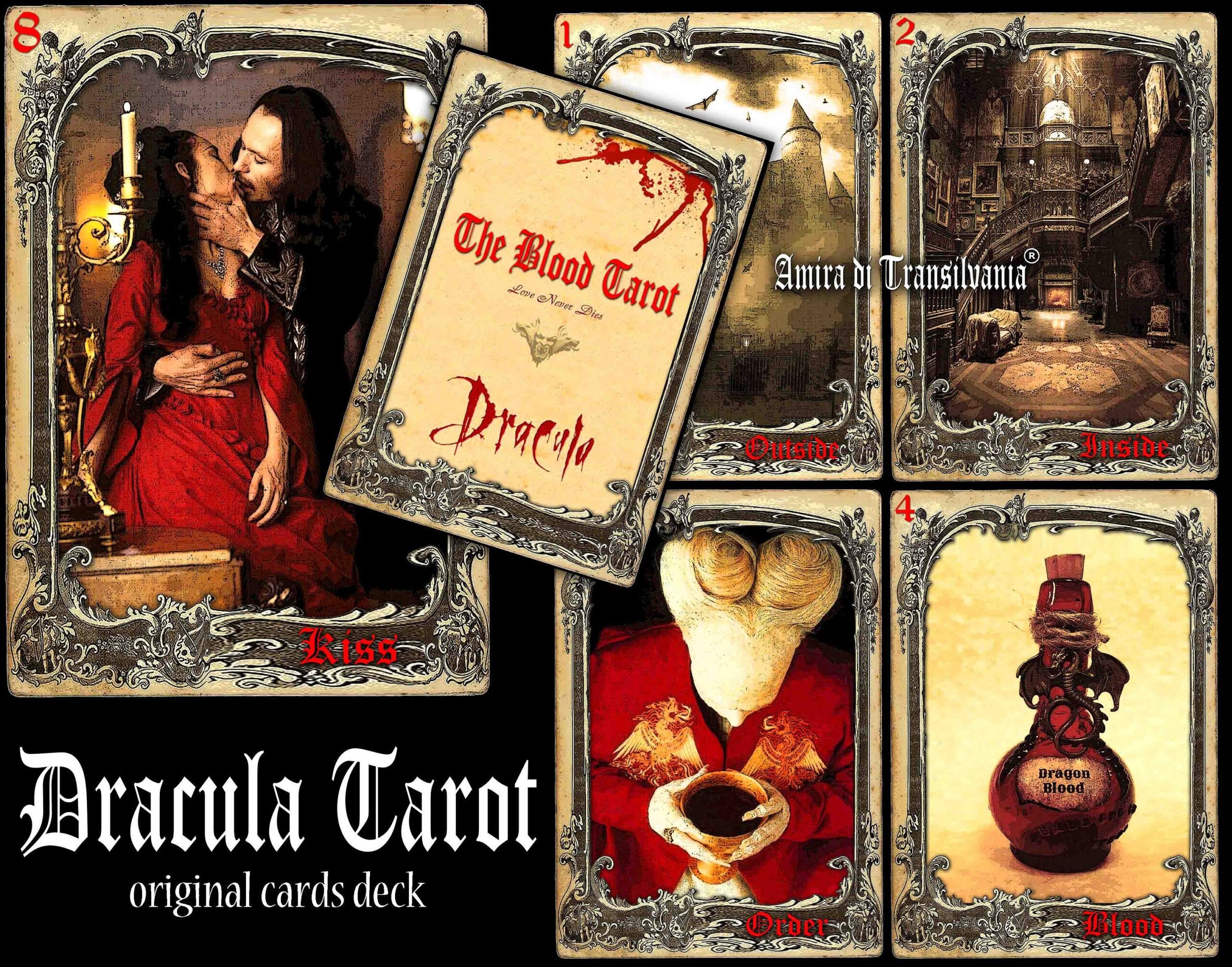 Dracula Tarot Deck, Bat Vampire Oracle Card, Transylvania Magic Romania Gothic Castle, Old Love Spell