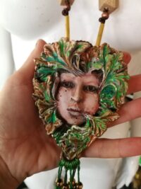 Green Witch, Witchcraft Pagan Magic Talisman Forest Little People, Celtic Amulet Queen of Pentacle
