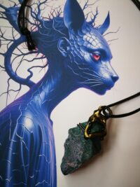 Witch Familiar, Blue Cat Ancient Spirit Companion, Uncut Gemstone Pendant Witchcraft Raw Stone Amulet