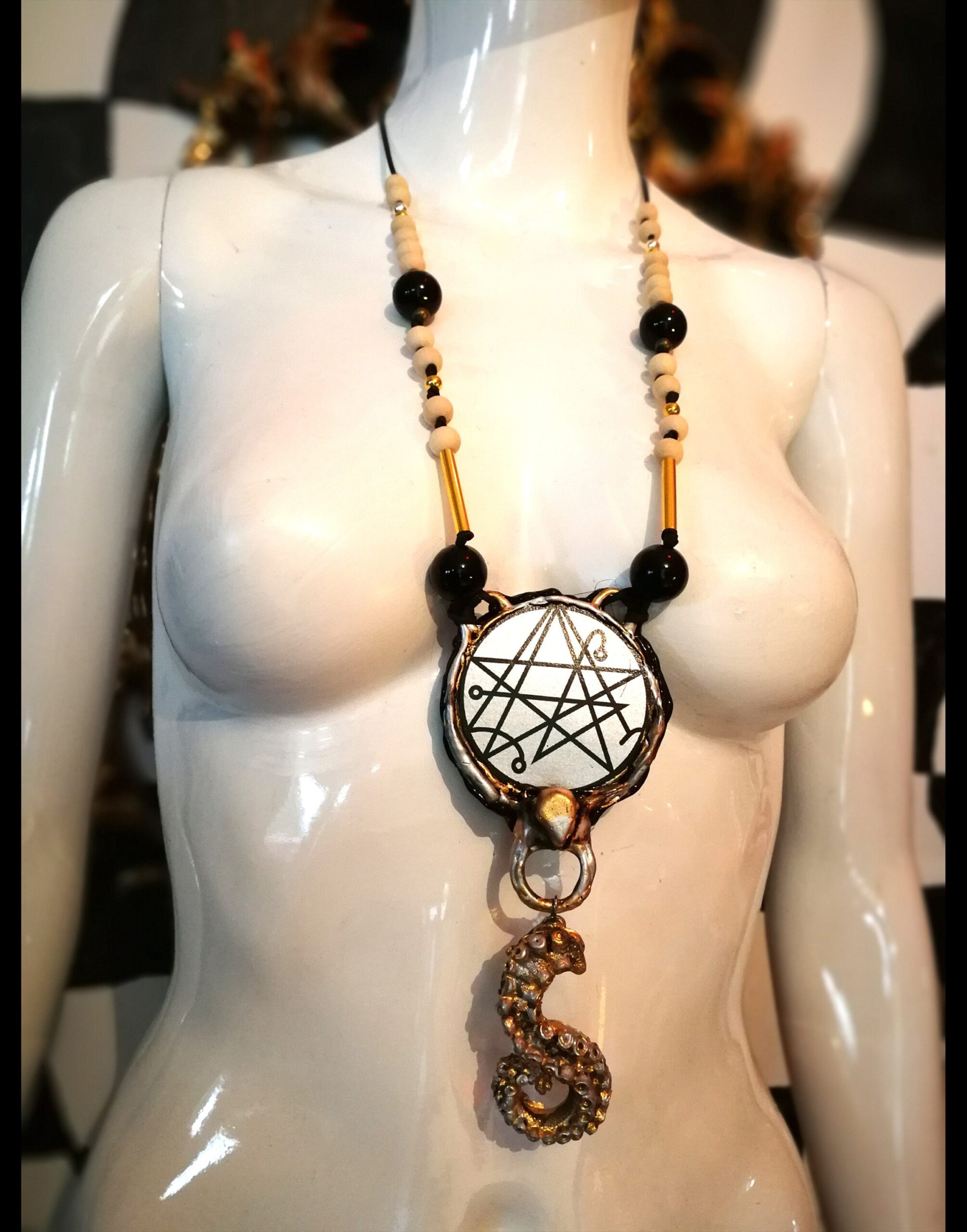Necronomicon Seal Cthulhu Mythos, Lovercraft Occult Necklace Magic Talisman, Esoteric Amulet Goth Jewel Octopus Sigil