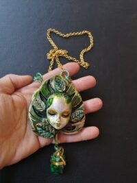 Green Witchcraft, Wicca Symbol Pendant Celtic Magic Talisman, Four Leaf Clover Necklace Witch Amulet