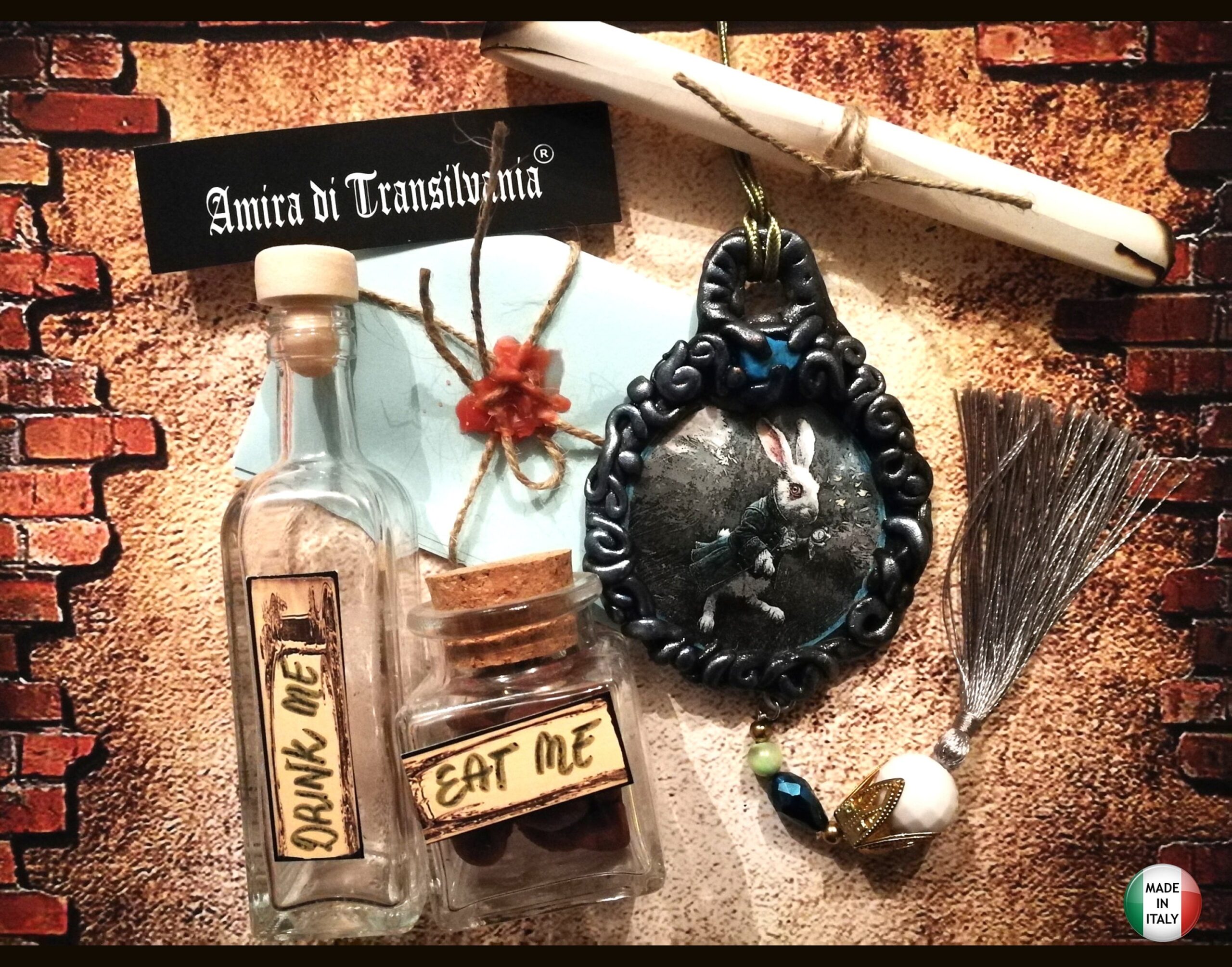 Alice in Wonderland, White Rabbit Clock Jewelry, Good Luck Talisman, Success Lucky Amulet Pendant