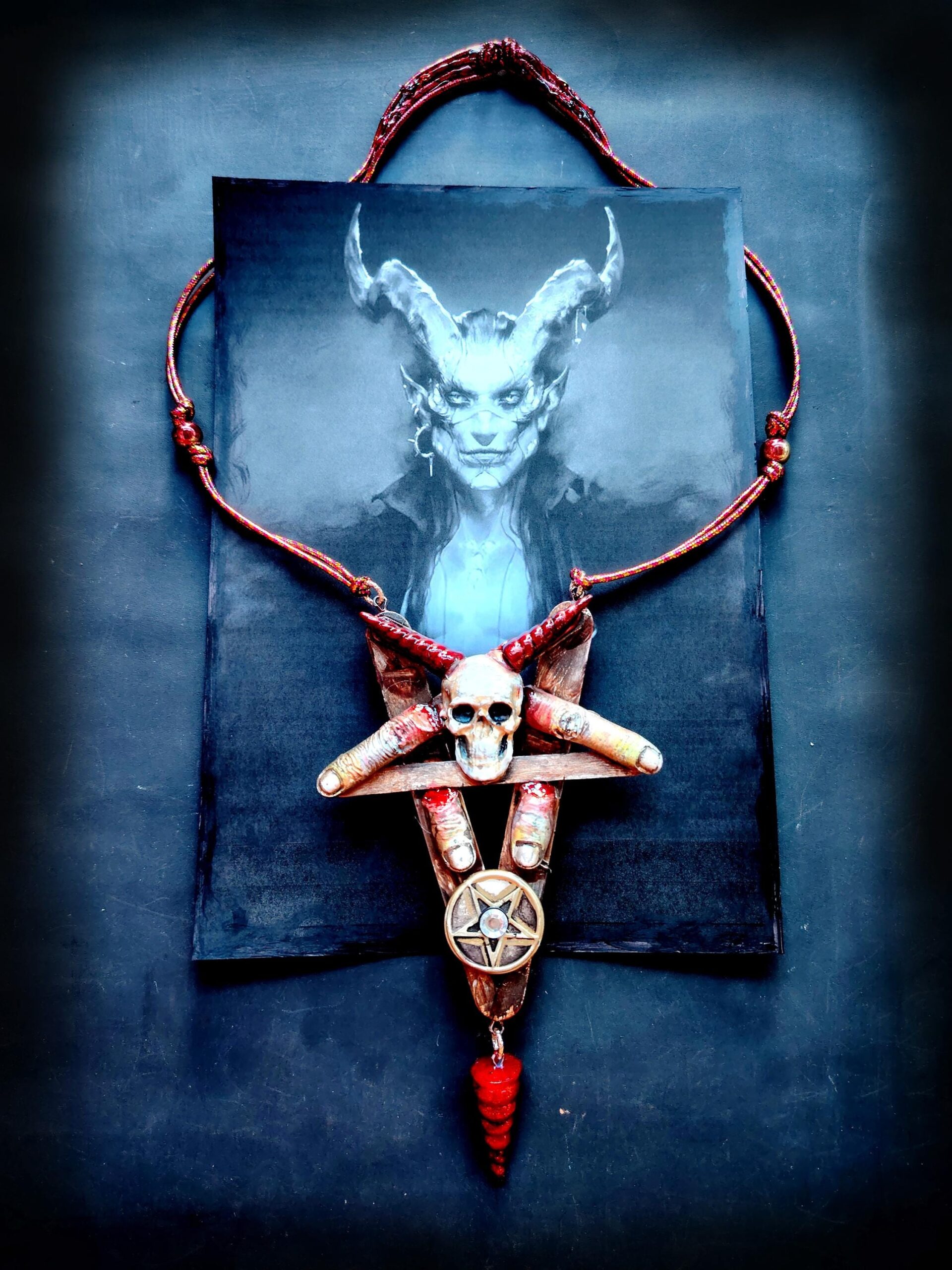 Inverted Pentagram Star, Lord Lucifer Satanic Sigil Talisman, Satan Symbol Devil Horn Pendant, Necklace Magic Amulet Bib