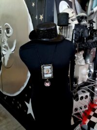 La Santa Muerte, Macabre Dance Hoodoo Talisman Necklace, Spooky Witch Skull Skeleton Gothic Amulet