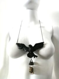 Black Raven Crow, Magic Talisman Ashes Witch Pendant, Cremation Jewelry Witchcraft Symbol, Gothic Amulet Urn Necklace