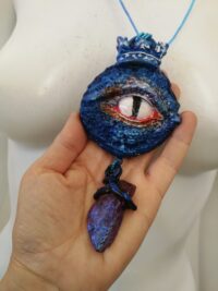 Blue Dragon Eye Fantasy Creatures, Protective Talisman Pendant, Raw Stone Amulet Necklace Occult Jewelry