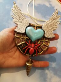 Red Spider Lily, Magic Talisman Heart Wings, Tarantula Web Necklace Insect Jewelry Bib, Law of Attraction Love Jewellery