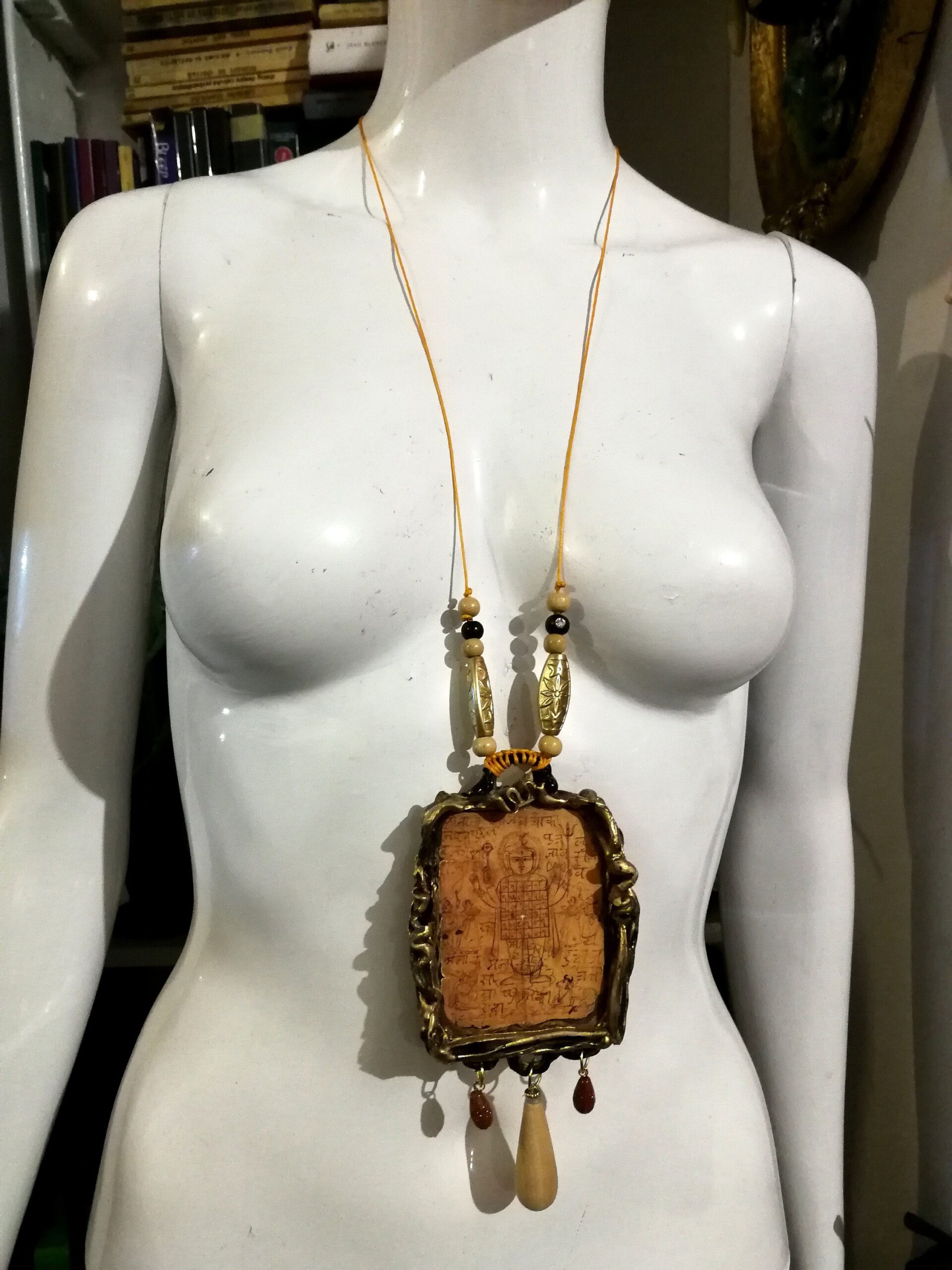 Taoist Art Necklace Talisman Beaded Pendant, Tao Symbol Prayer Amulet, Asian Magic Taos Yoga