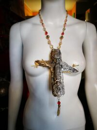 Alchemy Cross Pendant, Sun & Moon Amulet Necklace, Magic Talisman Religious Symbol, Esoteric Jewelry Madonna