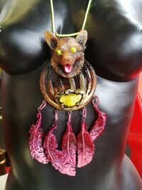 Dream Catcher Necklace Talisman, Evil Eye Protection Brown Bear Pendant, Spirit Guide Native American Amulet Shaman Drum