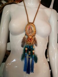 Shaman King, Native American Necklace Talisman, Bee Nest Jewelry Boho, Gypsy Ethnic Indian Tribal Folk Pendant Feather