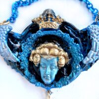 Gold Scarab Beetle, Blue Angel Egyptian Goddess Pendant, Pharaon Amulet Jewelry, Egyptian Royal Crown