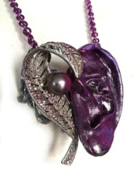 Ear Sound, Purple Ear Music Necklace, Steampunk Pendant, Victorian Gothic Amulet, Goth Jewelry Talisman, Anatomy Symbols