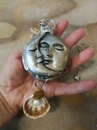 Sun and Moon, Magic Talisman Astrological Zodiac, Magical Power Symbol, Prayer Pendant Jewelry, Celestial Amulet Shell