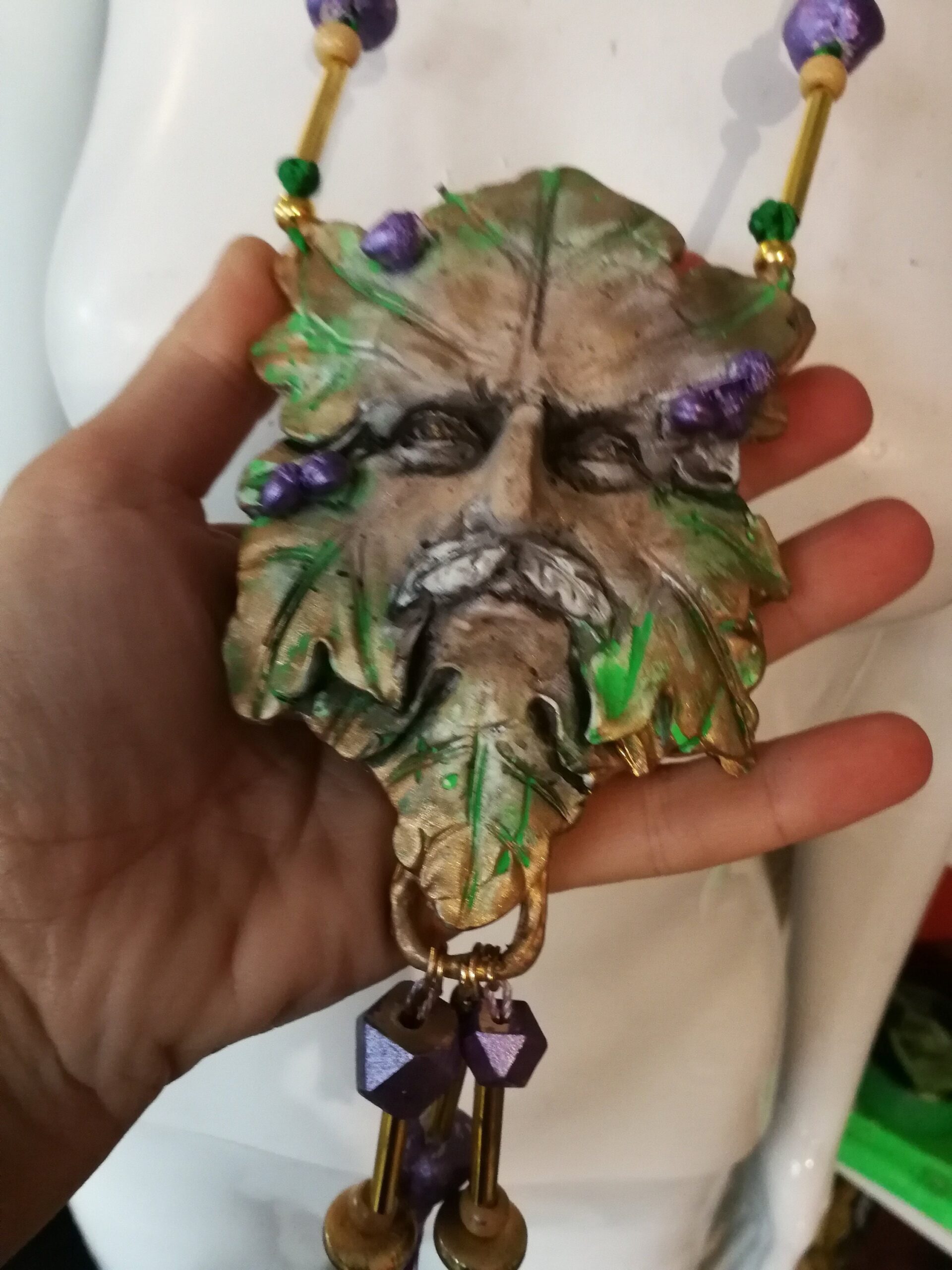 Green Man, Wizard Magic Talisman Witchcraft Pagan Pendant, Forest Little People Amulet King of Pentacle