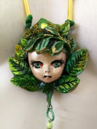 Green Witch Witchcraft Pendant, Magic Talisman Little People, Druid Forest Spirit Amulet Ace of Pentacle