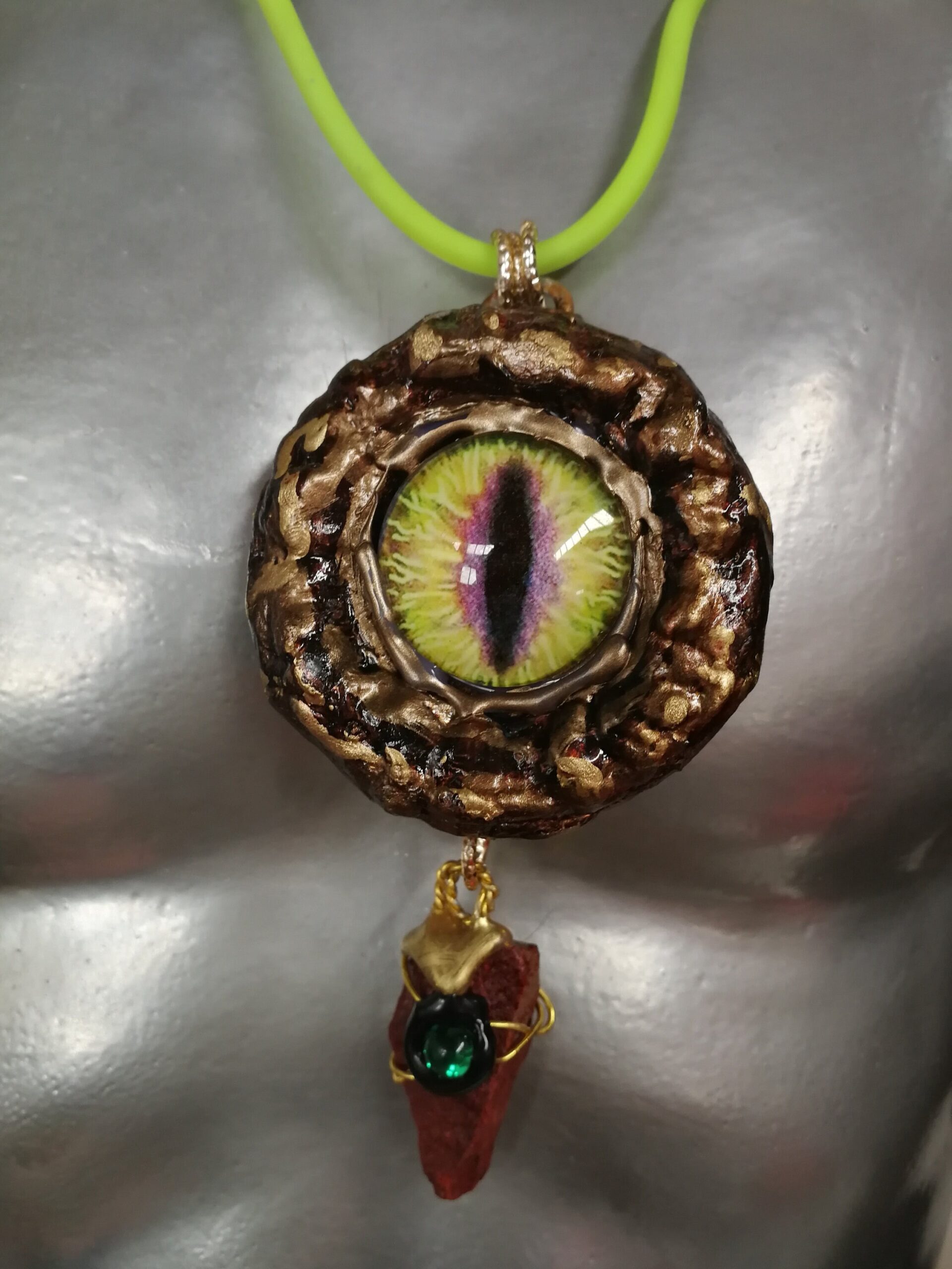Evil Eye Necklace, Magic Talisman Amulet Pendant, Witch Pentagle Stone Charm, Gothic Dragon Power