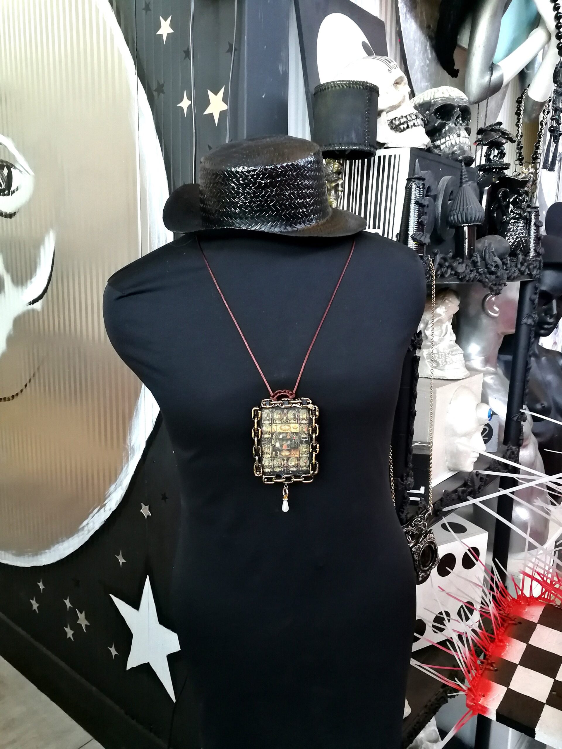 La Santa Muerte, Macabre Dance Immortality Talisman Necklace, Witch Jewelry Skull Amulet Angel of Dead Witchcraft Voodoo