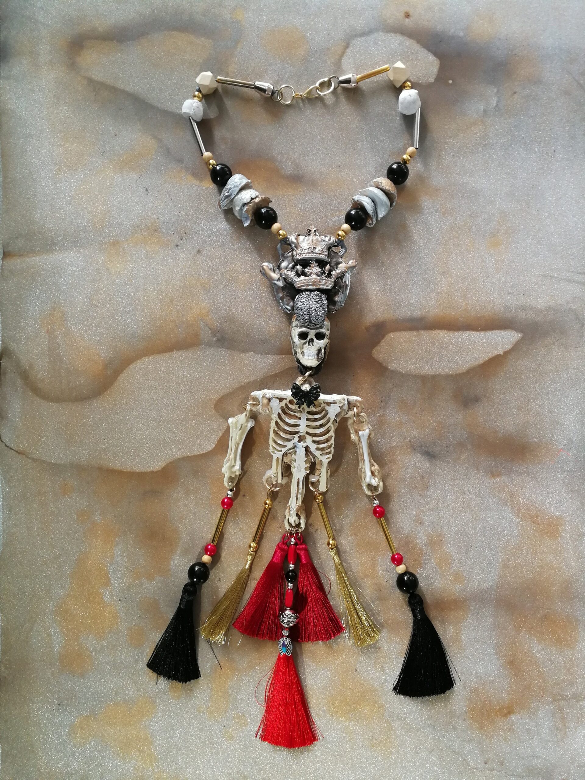 La Santa Muerte Pendant, Macabre Magic Talisman Necklace, Spooky Witch Goth Jewelry Skull Skeleton