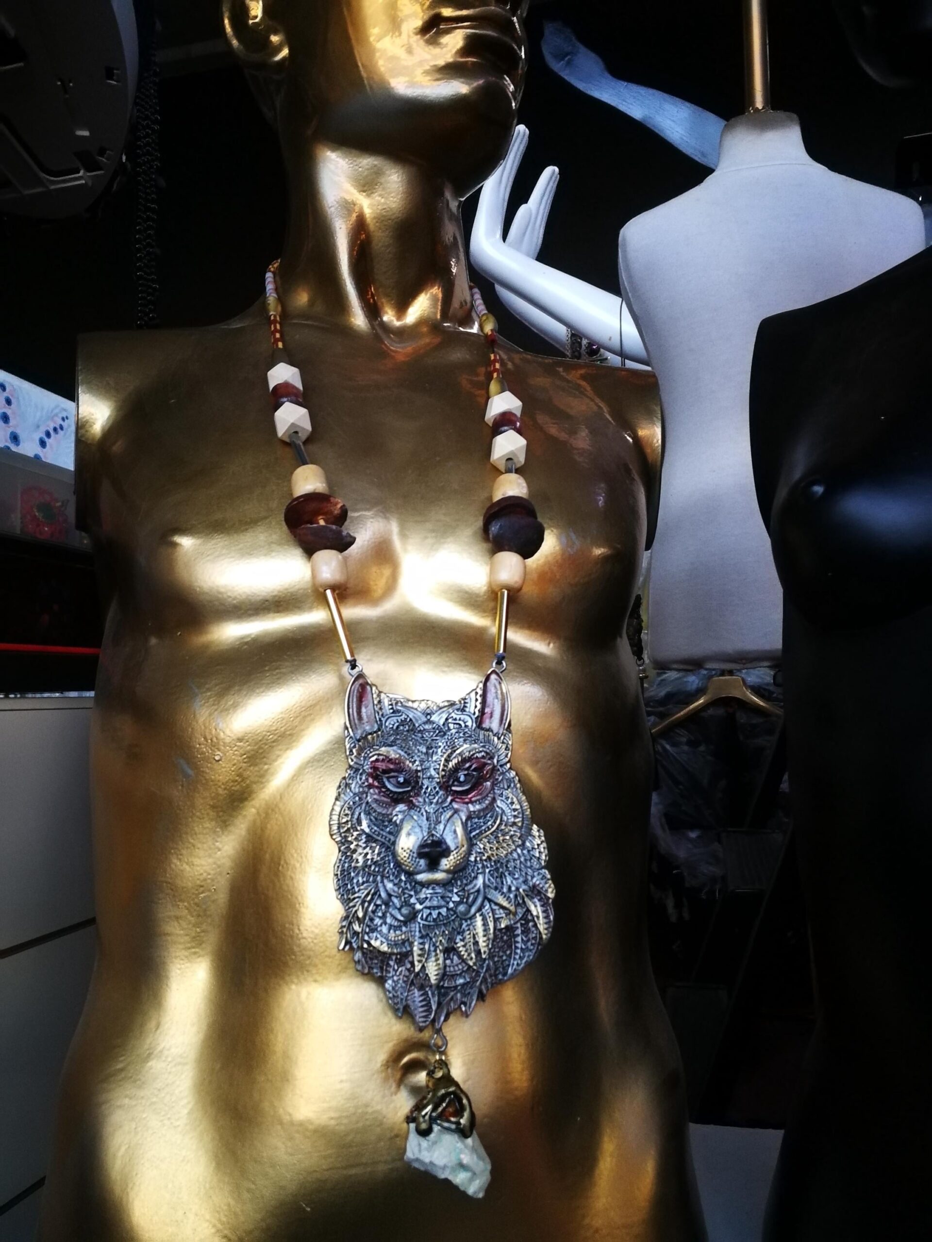 Silver Wolf Amulet of Magnetism, Enchanted Rock Magical Uncut Gemstone Magic Portal Direct Raw Stone